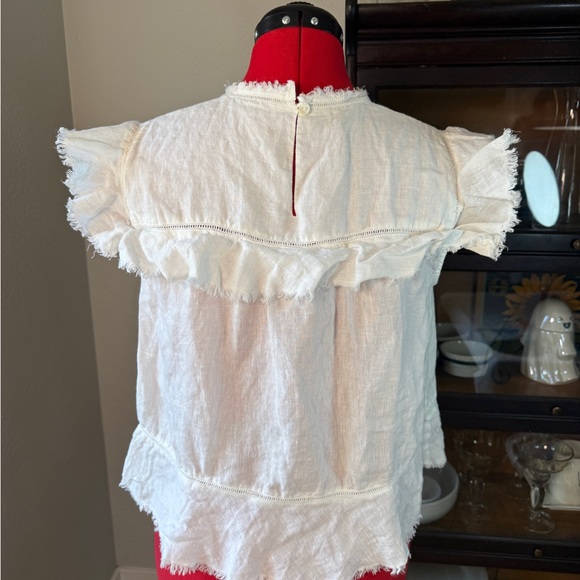 Faherty White Linen Ruffle Sleeve Top Blouse Women’s Size M Boho Chic - Picture 3 of 6